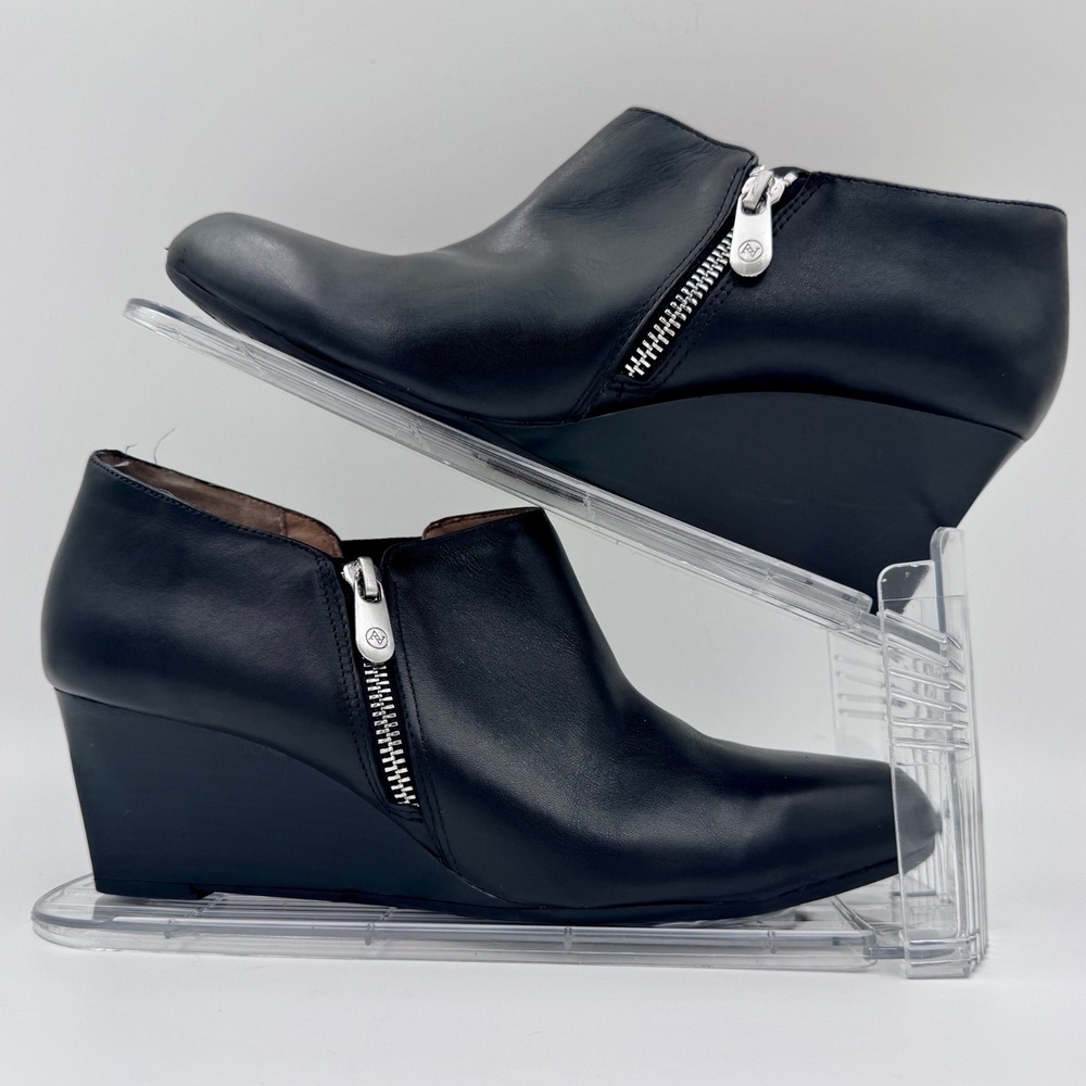 Adrienne Vittadini Midge Black Leather Wedge Ankle Booties Womens 10 AV-MIDGE